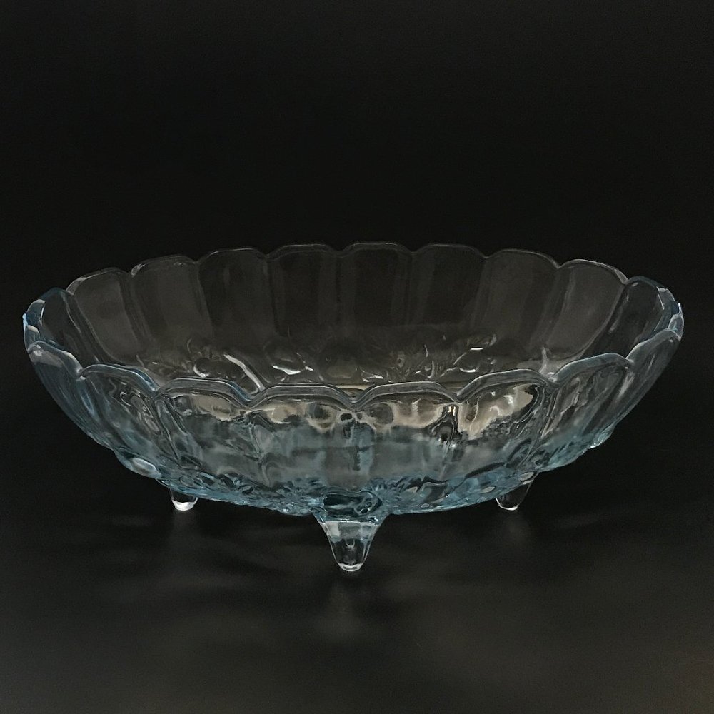 VTG "Presentations" Light Blue Scalloped Rim Crystal Fruit Bowl Indiana Glass Co